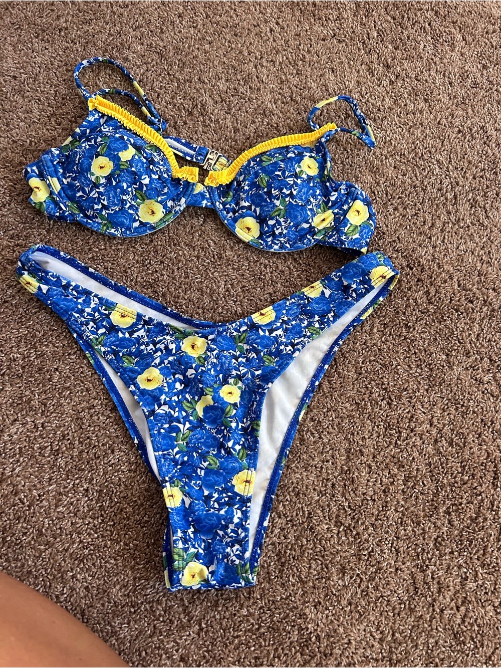 Blue & Yellow Floral Bikini Swim Set